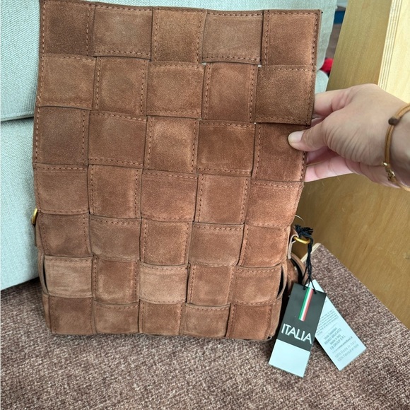 NWT VIOLA CASTELLANI Bruciato Brown Suede Padded Woven Crossbody Made In Italy - Picture 5 of 10